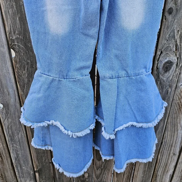 Girls Ruffle Flare Distressed Jeans - Blue 8Y - Picture 15 of 16